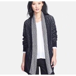 Eileen Fisher Long Cardigan Sweater Shawl Collar Organic Cotton XL‎ Black Gray